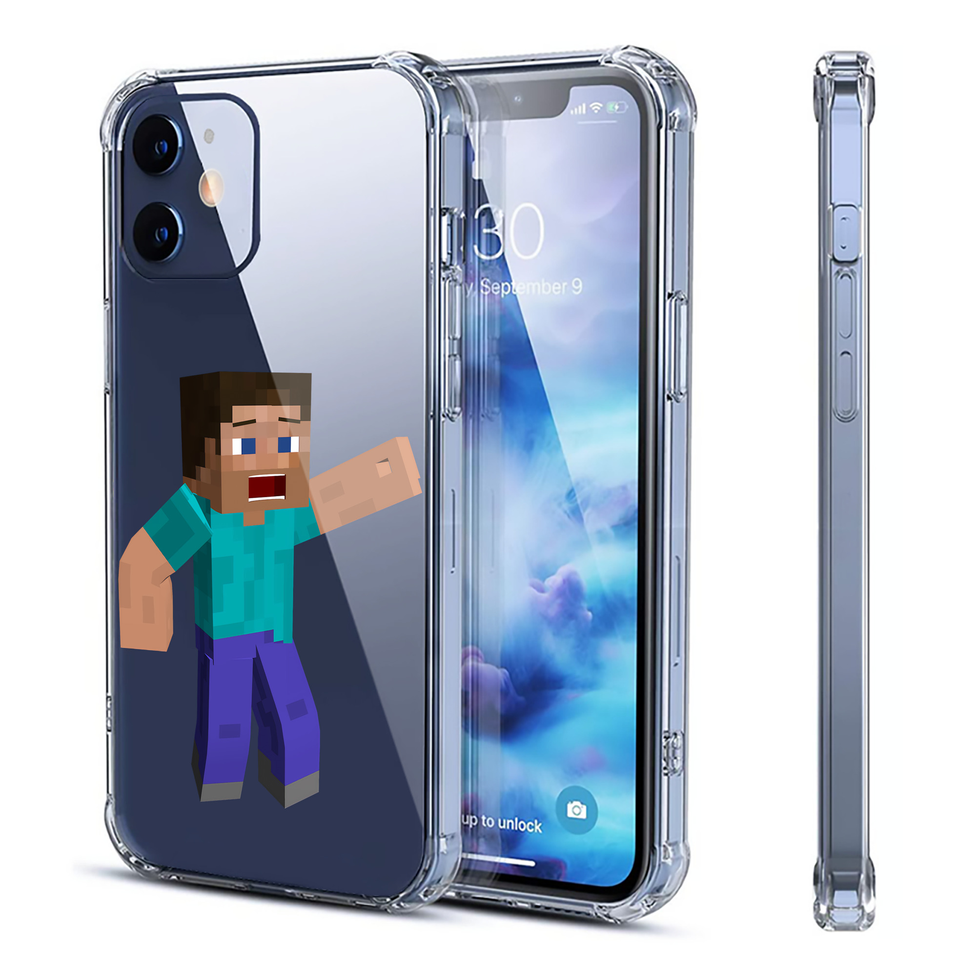 （画像用） マインクラフト ブロックの世界 Minecraft MC Block world 【iPhone 12シリーズ対応】透明スマホケース（クリアソフトケース）